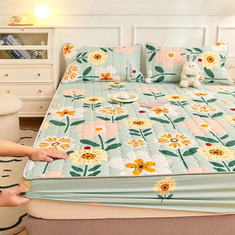 New Thicken Quilted Mattress Cover King Bed Fitted Bed Sheet Anti-Bacteria Mattress Topper Air-Permeable Bed Pad (No Pillowcase)