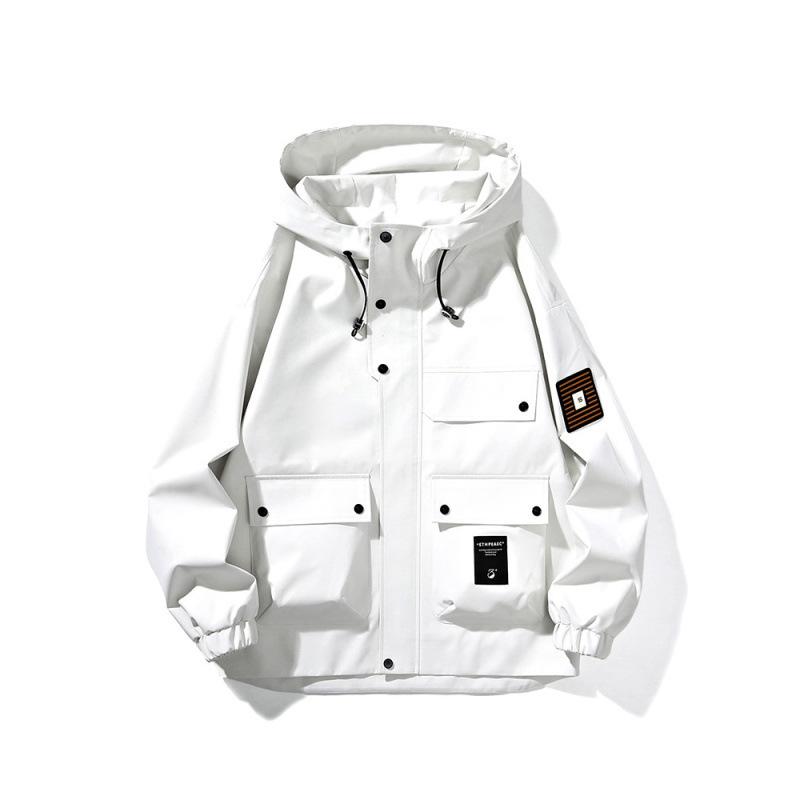 

Мужская куртка с капюшоном для весны и осени для пар, повседневная куртка для работы на открытом воздухе, мужская куртка свободного кроя, штурмовой костюм M грязно-белый