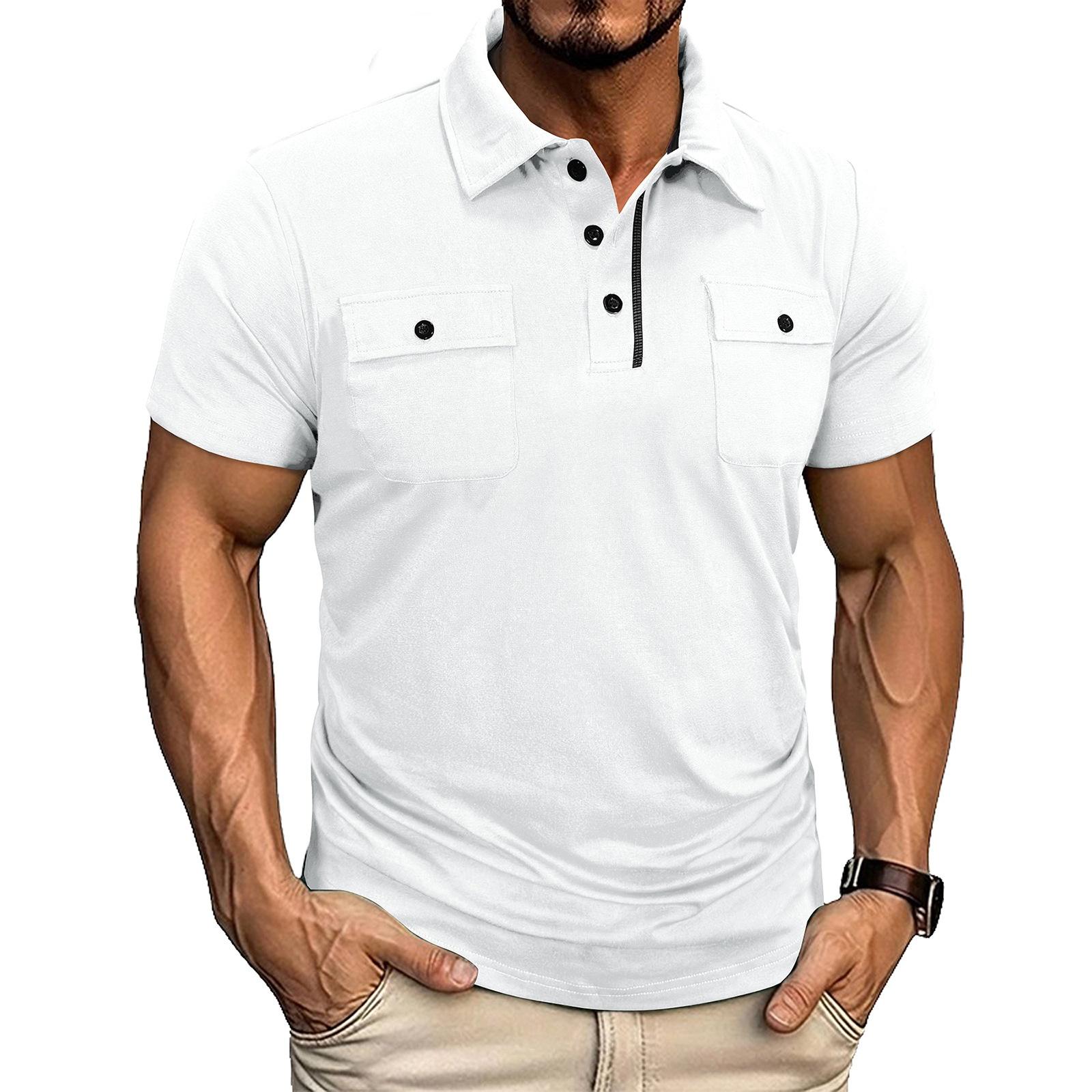 

Men s Casual And Fashionable Double-pocket Workwear Jacket Men s Fitted Short-sleeved Top. M білий