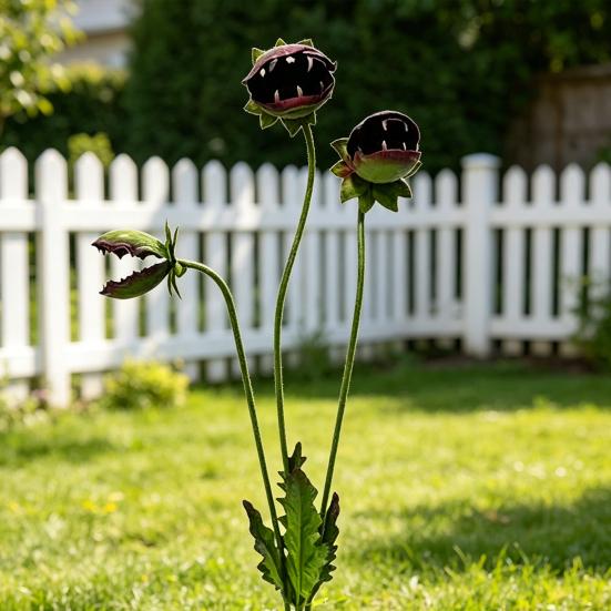 Metal Carnivorous Plant Garden Stake Handmade Rainproof Yard Sculpture for Flower Beds Patios Planters Rustproof Unique Quirky Garden Gift