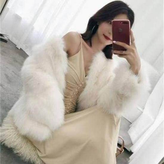 Women's Slimming Faux Fur Coat - 2025 Autumn/Winter Fashionable Plush Mink-Like Fox Fur Coat