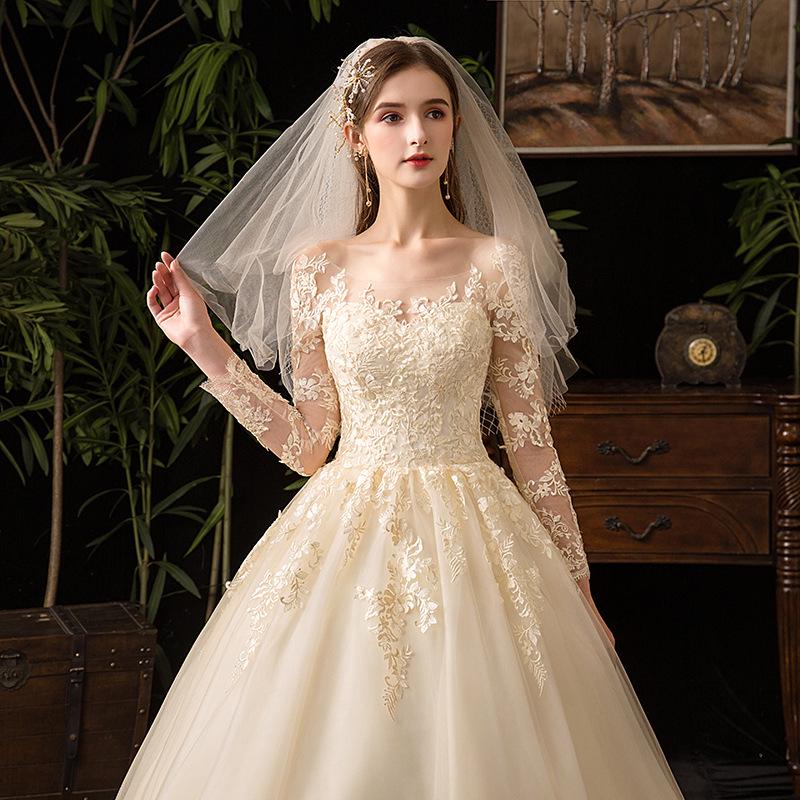 2024 Luxury Lace Long Sleeve Wedding Dress for Brides, Plus Size, D50
