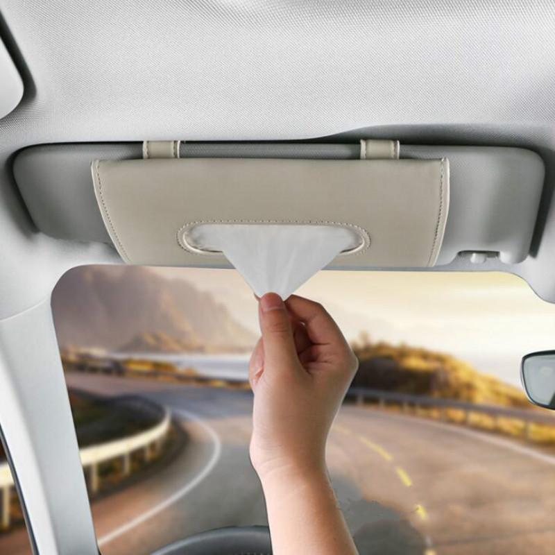 Car Sunshade Paper Towel Bag Multi - Function Leather Car Hanging Seat Car Carton Tissue Box Shade Paper Towel