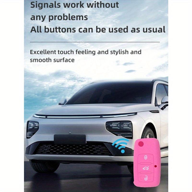 1pc Pink Silicone Car Key Cover for Skoda Car, Anti-drop Key Case