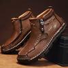Men’s High Top Leather Boots Plush Lined Warm Handmade Ankle Boots Outdoor Non Slip Large Size Winter Boots Size 39-48