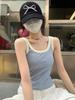 Summer Korean Slim-fit Square Neck Color-Contrast Vest with Chest Pads for Women