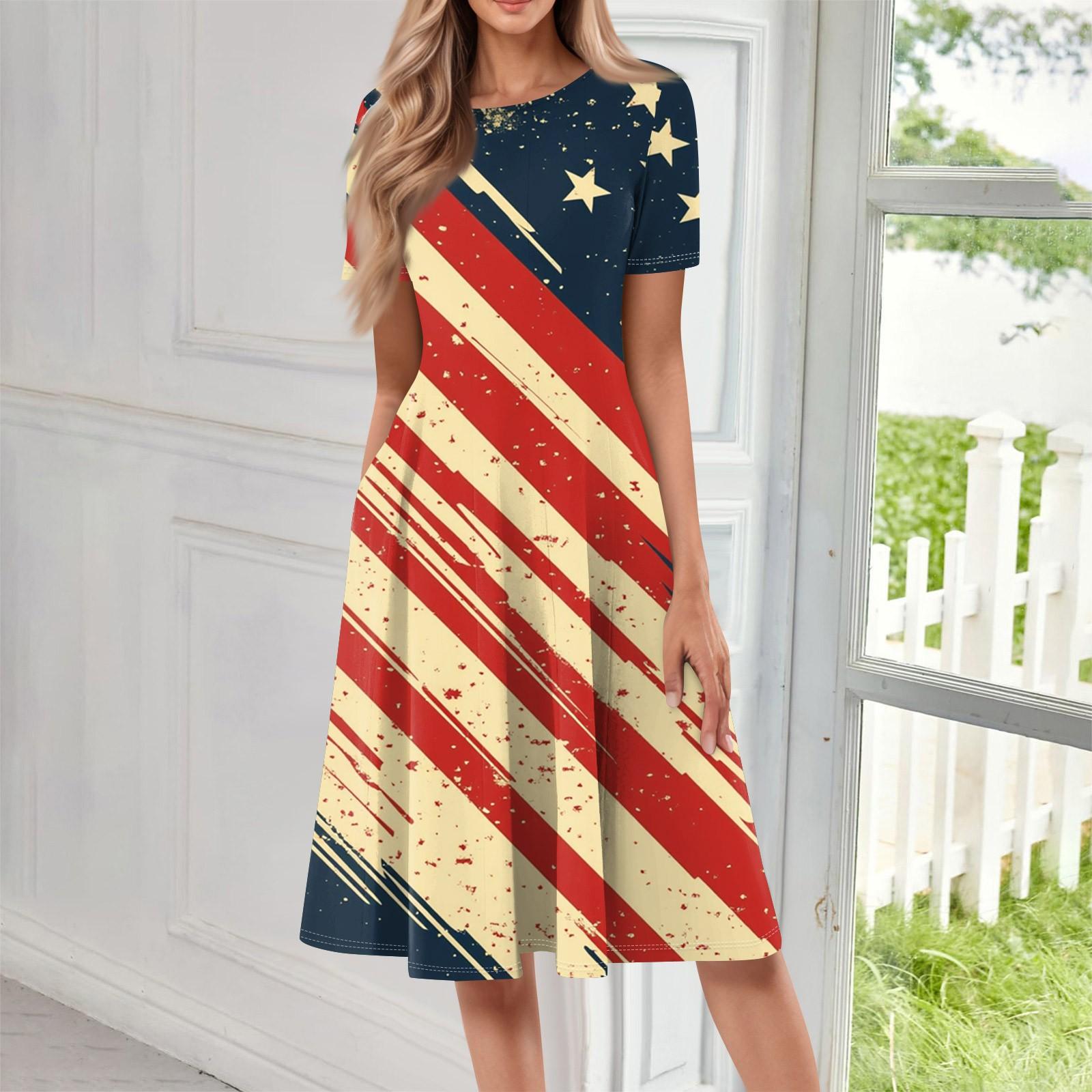 

Женское свободное повседневное и модное платье с круглым вырезом и короткими рукавами, средней длины с принтом L