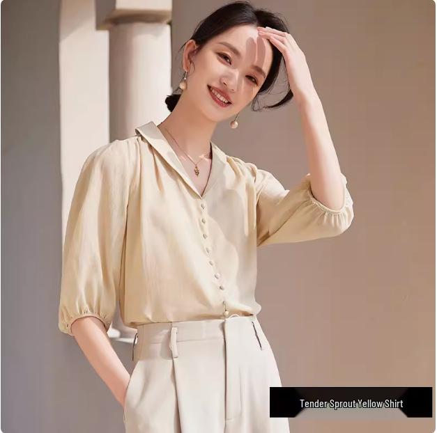 

Women s Summer Chiffon Shirt: Mid-Sleeve, Fresh & Versatile Design Extra Large