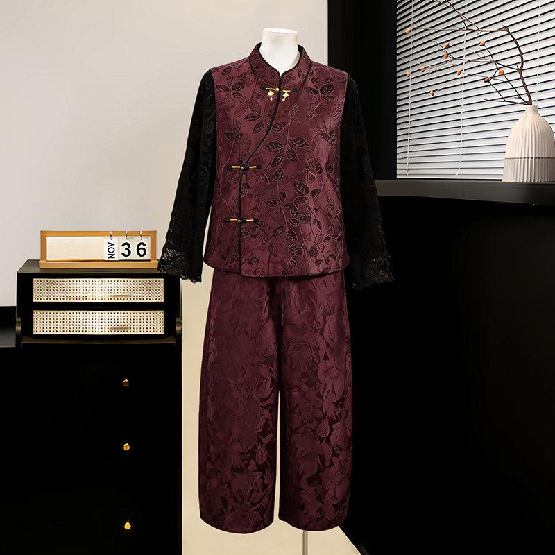 

New Spring Embroidery Vest & Retro National Style Three-Piece Set for Middle-Aged Women 2XL (120-135 jin) красный