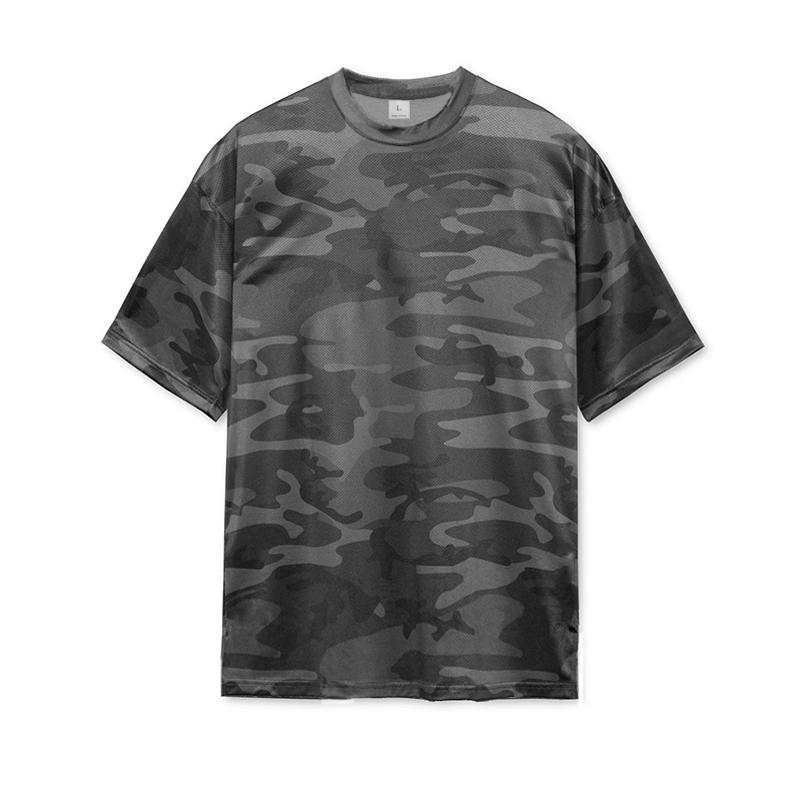 Muscleguys Camouflage Running T-shirts Mens Oversized Half Sleeve Dropped Shoulder Loose Fitness T Shirt Summer Gym Bodybuilding Tops Tees