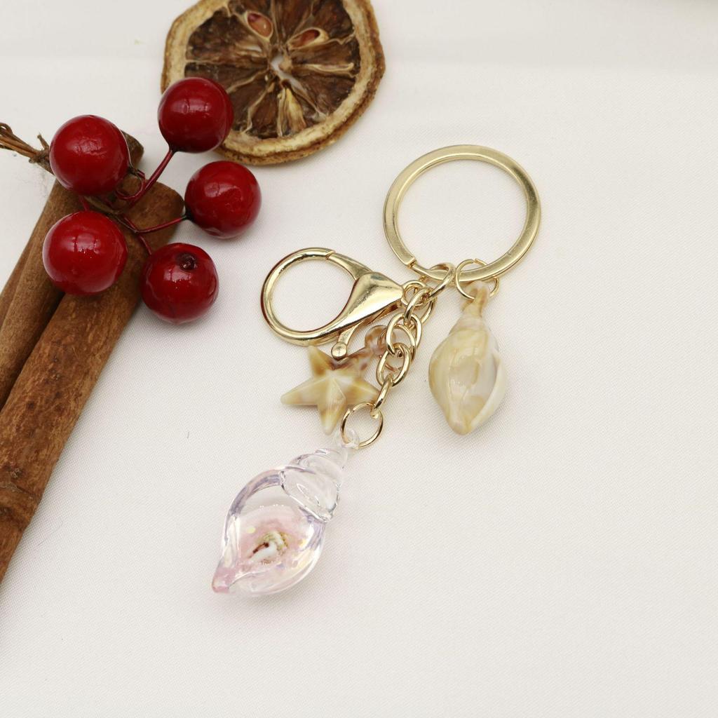 Creative Seashell Starfish Keychain - Acrylic Conch Pendant for Beach Lovers