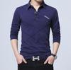 Men's Long-Sleeve Striped Polo Shirt - Plush Autumn/Winter Top
