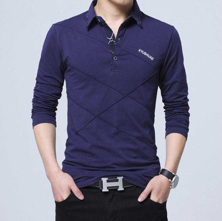 Men's Long-Sleeve Striped Polo Shirt - Plush Autumn/Winter Top
