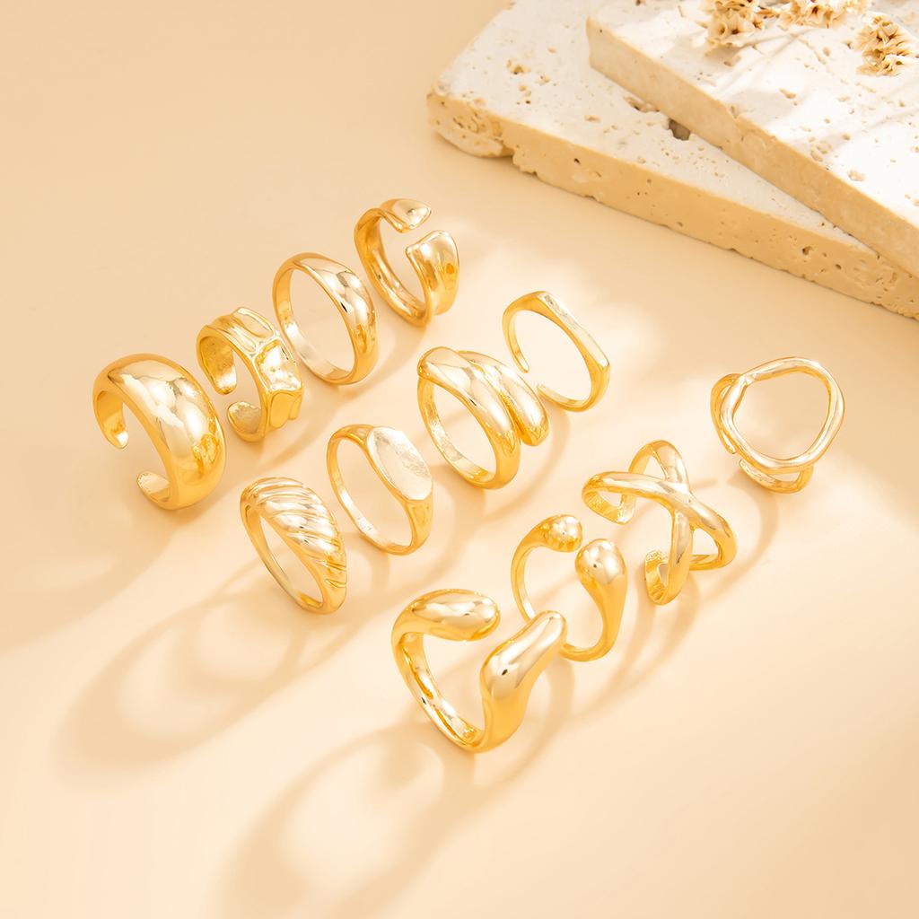 Irregular Exaggerated Punk Retro Ring Set Boho Hollow Out Jewelry Gifts Accessories for Woman Girl Geometric Metal Opening Rings Gold Silver Color