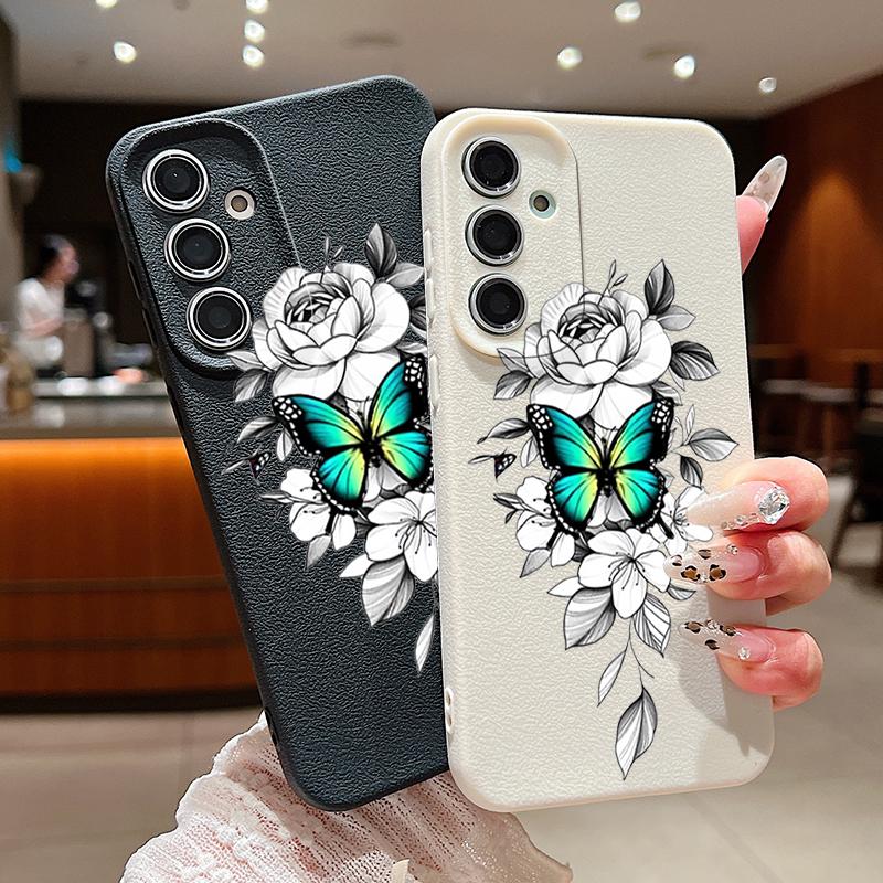 Butterfly Pattern TPU Soft Slim Case For Samsung S25 S24 FE S23 Ultra S22 S21 A16 A56 A36 A55 A15 Leather Texture Shockproof Matte Phone Cover