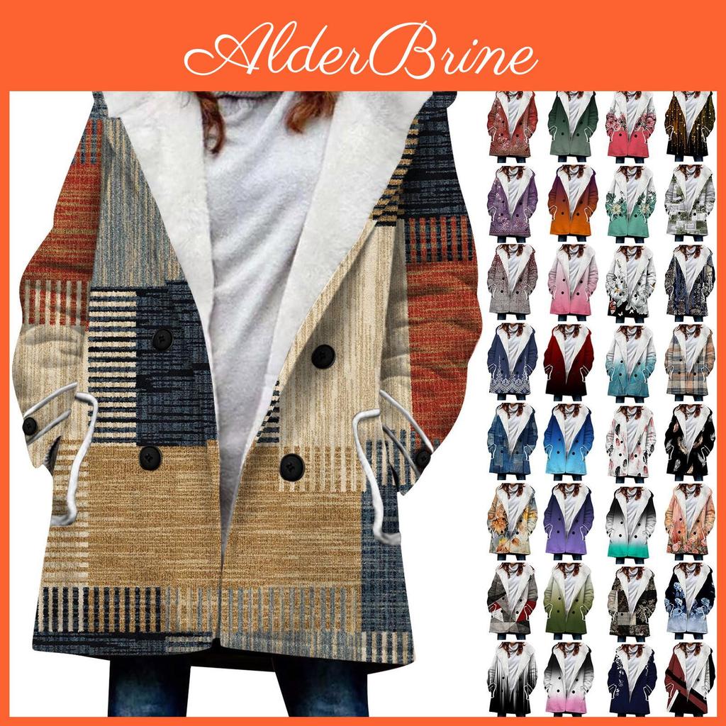 Warm Jacket With Womens Large And Plush Printed Hooded Button Jacket With Pockets