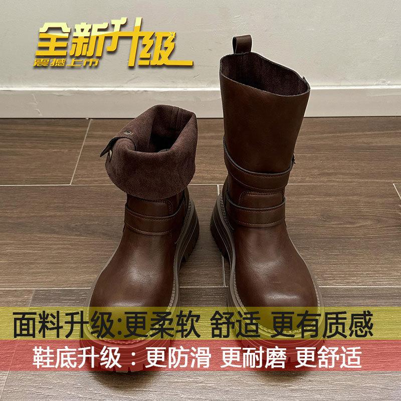 Maillard Brown Boots Platform Black Short Boots Women's 2025 New Autumn Retro Women's Shoes British Martin Boots