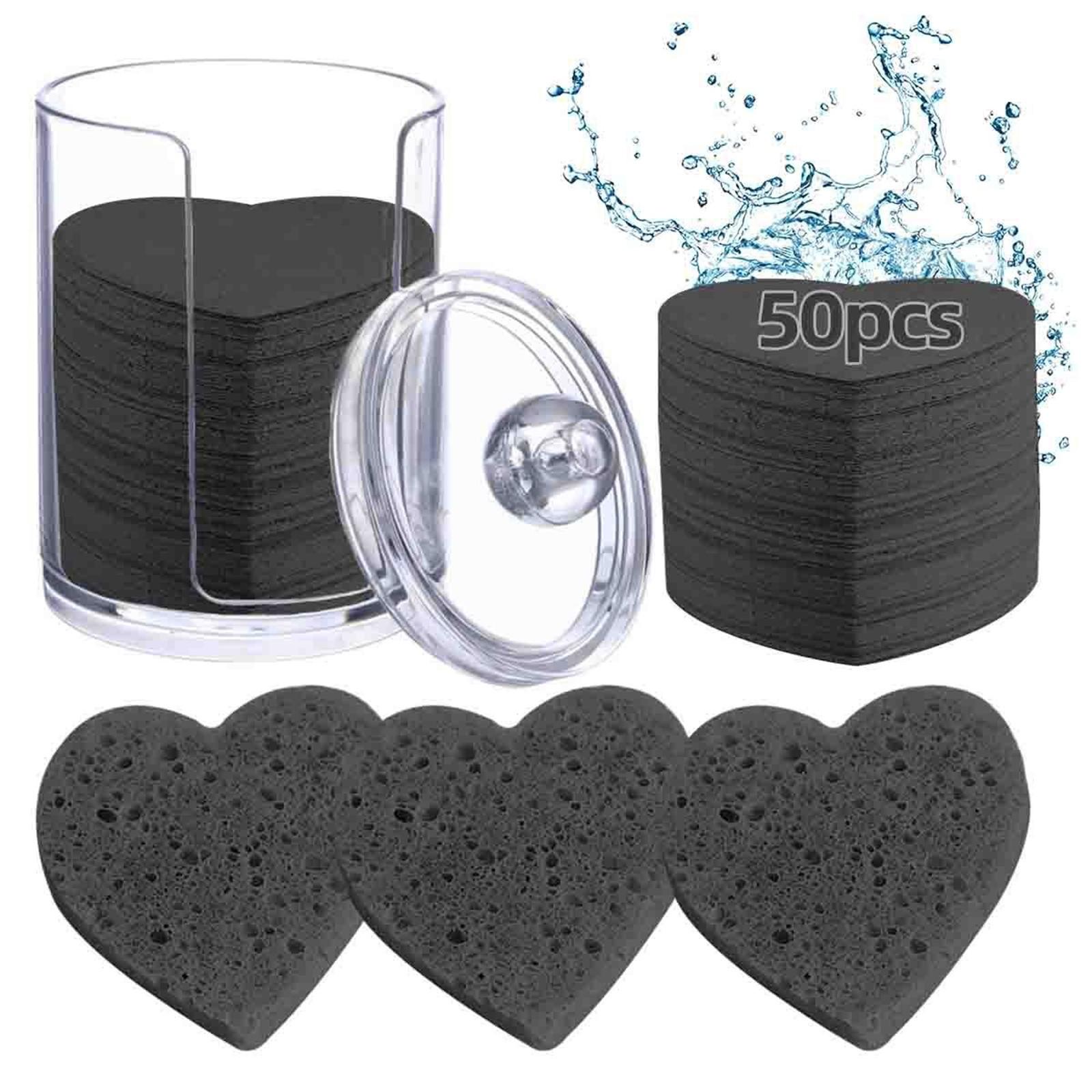 Heart Shaped Facial Cleansing Pads 60 Pieces with Storage Jar Biodegradable Wood Pulp Cotton Makeup Remover Soft Face Cleaning Sponges One Size чёрный