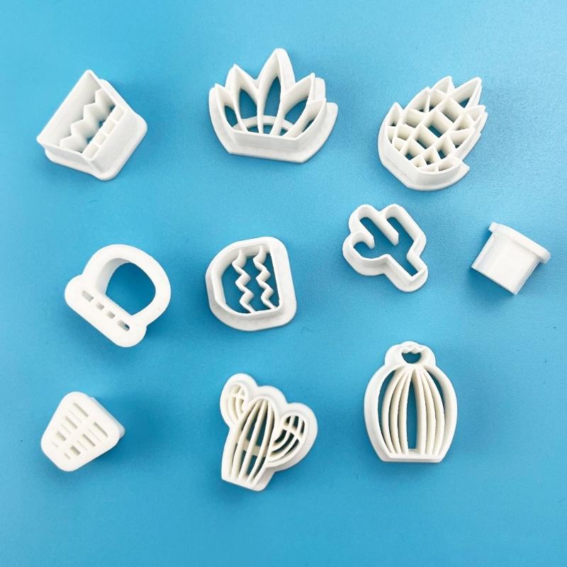 18Pcs Spring Fresh-Cactus Soft Pottery Cutter Earring Jewelry Pendant Maker Green Plant Ornament Pendant Cutting Mold