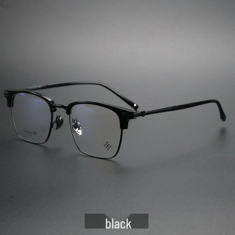 Men's PUNK Retro Titanium Eyebrow Half-Rim Glasses Frame, Large-Face Fit