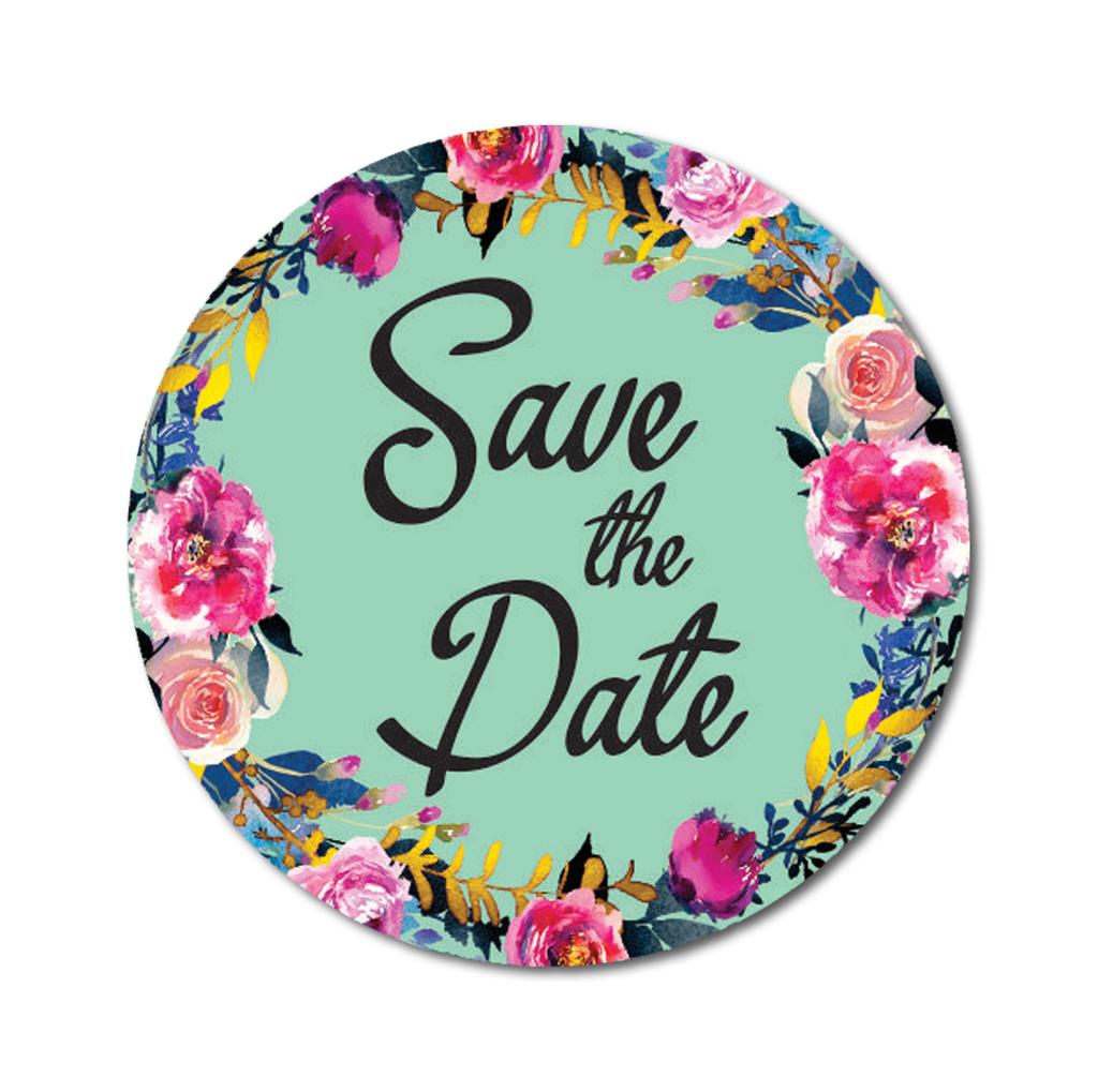Darling Souvenir 45 Pcs Round White Floral & Vines Border Save The Date Wedding Stickers-1.6 Inches