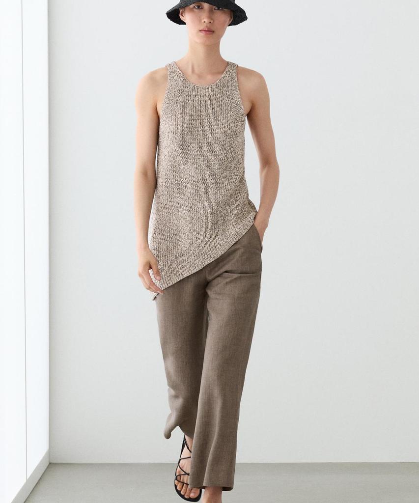 Masimodutti Linen Crop Kick Flare Pants
