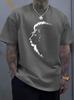 Male Black Round Neck T Shirt Distressed White Sketch Beard Unisex Profile Simple Monochrome Portrait Daily Soft Cotton Tees