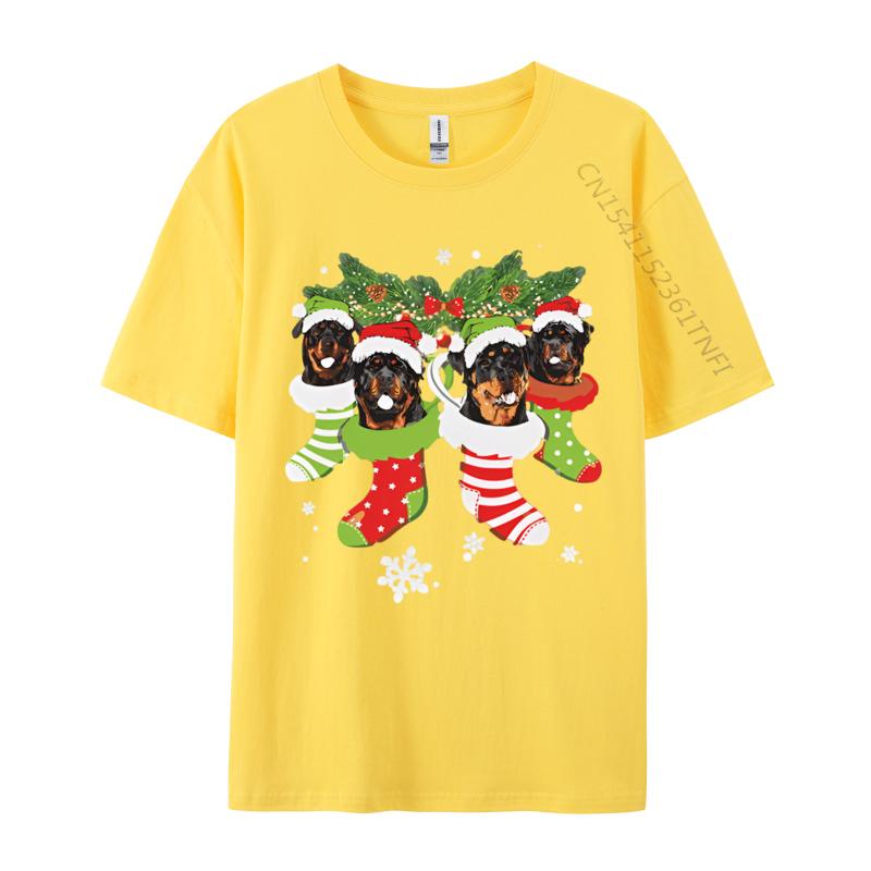 Clothing Rottweiler In Sock Christmas Santa Tshirt Men Funny Tshirt Printed T Shirts Casual Oversized Tees