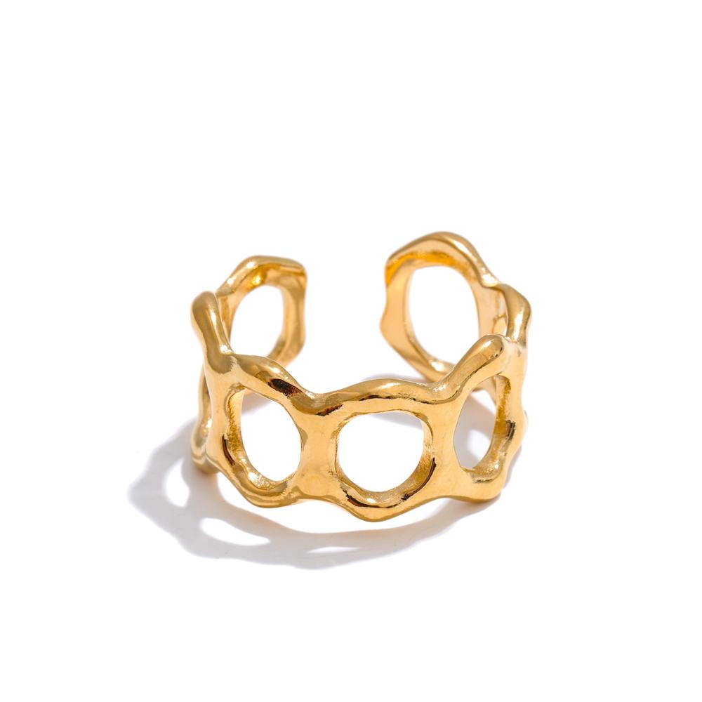 

Yhpup Adjustable Rust Proof Stainless Steel Geometry Hollow Open Fashion Ring 18K PVD Plated Metal Arrivals Chic Finger Jewelry resizable