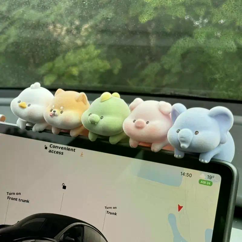 1Pcs Screen Animal Model Elephant Cartoon Center Console Doll Flocking Computer Monitor Decoration Panda Dog Desk Ornament