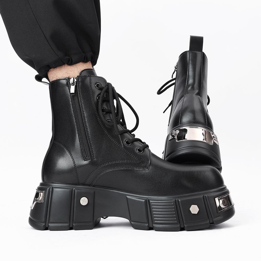 Martin boots men's niche heightening locomotive boots metal punk thick-soled high-top leather boots