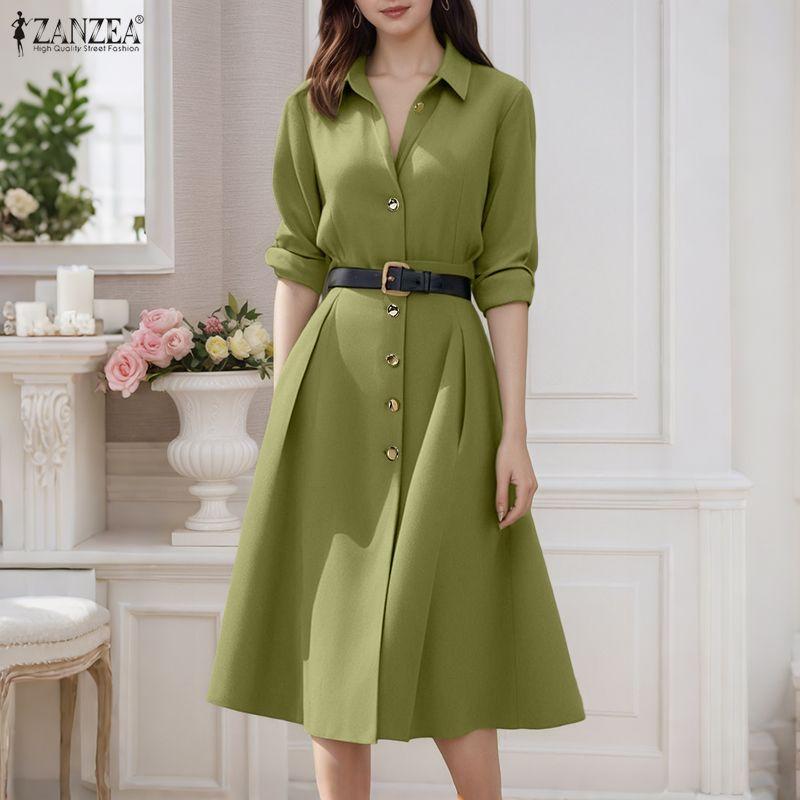 ZANZEA Women Casual Turn Down Collar Loose Long Sleeve Shirt Dress