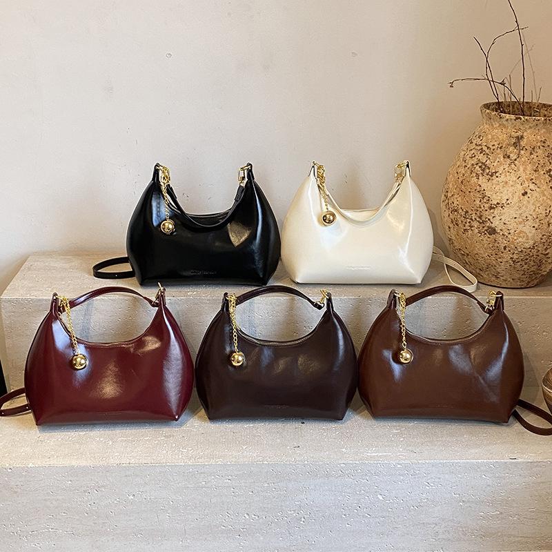 French Style Retro Burgundy One Shoulder Bag Women's Classic PU Leather Texture Crossody Bag Fashi Versatile Commuter Handbags