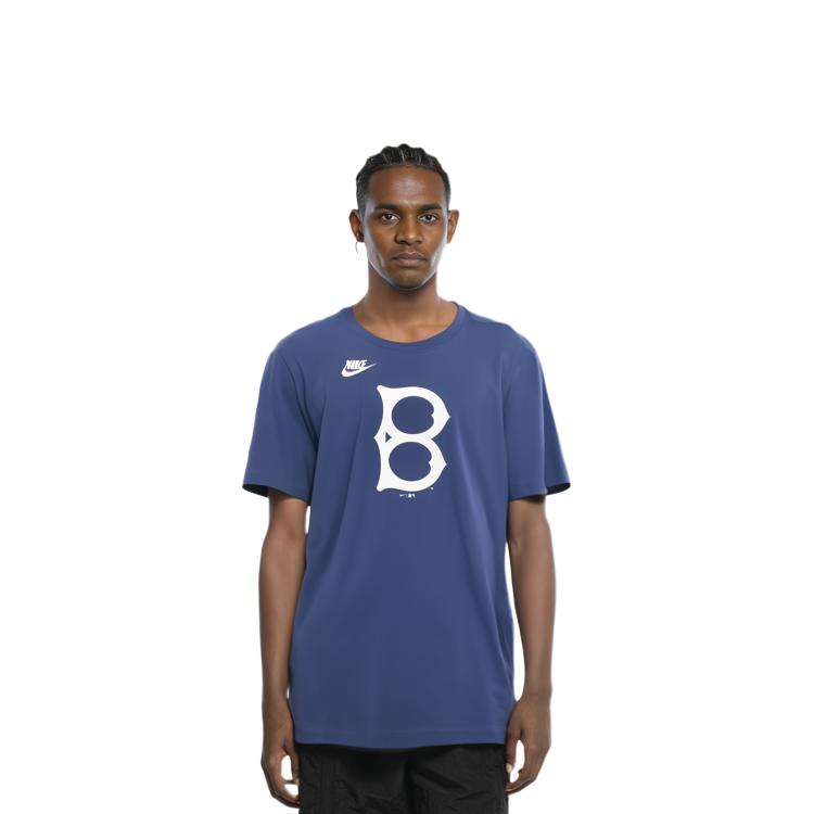 Nike X MLB Collaboration Letter Logo Print Round Neck Short Sleeve T-Shirt Men Tops Blue N1994EWKB-UTY