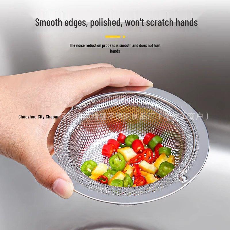 Stainless Steel Kitchen Sink Anti-Clog Filter Screen with Handle for Dishwashing & Vegetable Washing