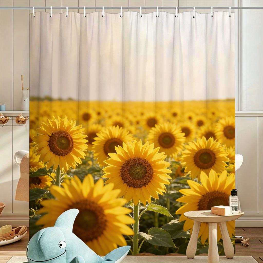Vibrant Sunflower Field Waterproof Shower Curtain for Bright Bathroom Decor