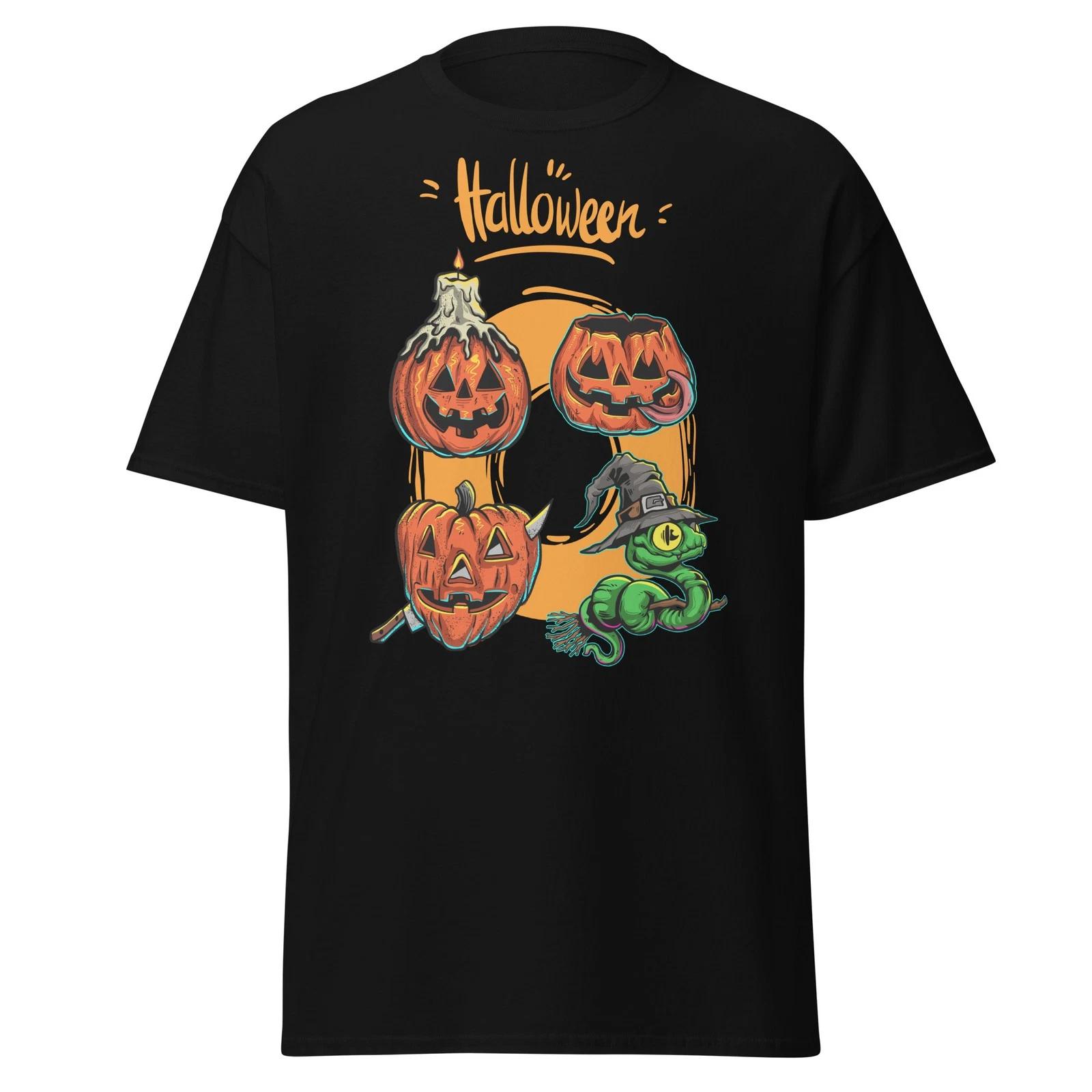 O Wizard Worm Jackolantern Unisex 100% Cotton T-shirt Mens Tees Top Halloween XL
