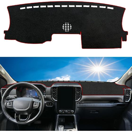 Rifoda Dash Board Cover Fit for Ford Ranger 2024 2025 Dashboard Cover Mat Non-Slip Pad Carpet Sunshield Protector (Black Edge) Red Edge