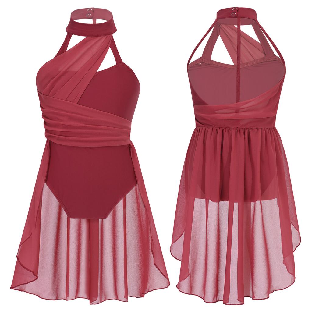 Girls Lyrical Dress Ruched Chiffon Bodice Caged Back Dance Leotard Dress  Kids Dancewear Buy cheaply on Joom
