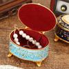 European Style Mini Jewelry Storage Box Organizer Portable Ellipsoid Inlaid Gem Alloy Necklace Ring Storage Dresser Display Case