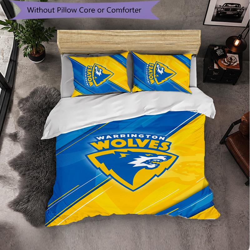 Set Biancheria da Letto 3 Pezzi in Microfibra con Motivo Warrington Wolves Copripiumino Decorativo per Camera da Letto Uso Domestico