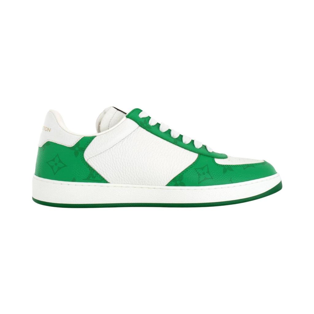 Louis Vuitton Rivoli Leather Comfortable Round Toe Low Top Skateboard Shoes Men's White Green 1ACDWB