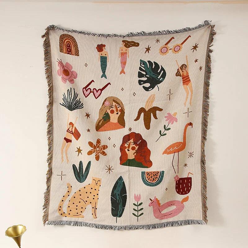 

Плед с кисточками, Плед для дивана, Плед из полиэстера и хлопка, Плед для кемпинга, 130x160см 130x160cm