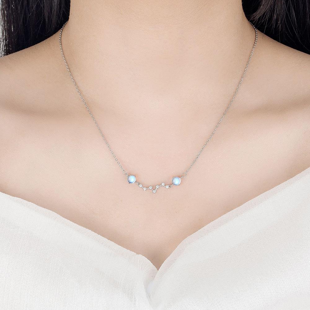 Romantic Trendy Moonstone Big Dipper Seven Star Bracelet Necklace Set Women'S Light Luxury Sweet Flash Diamond Bracelet Dream Necklace