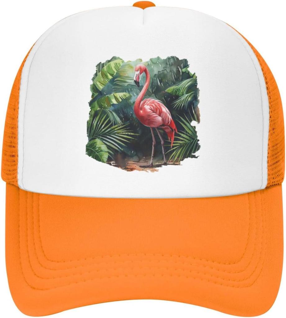 Flamingo Watercolor Palm Leaves Mesh Trucker Hat Adjustable Snapback Baseball Cap for Men Women
