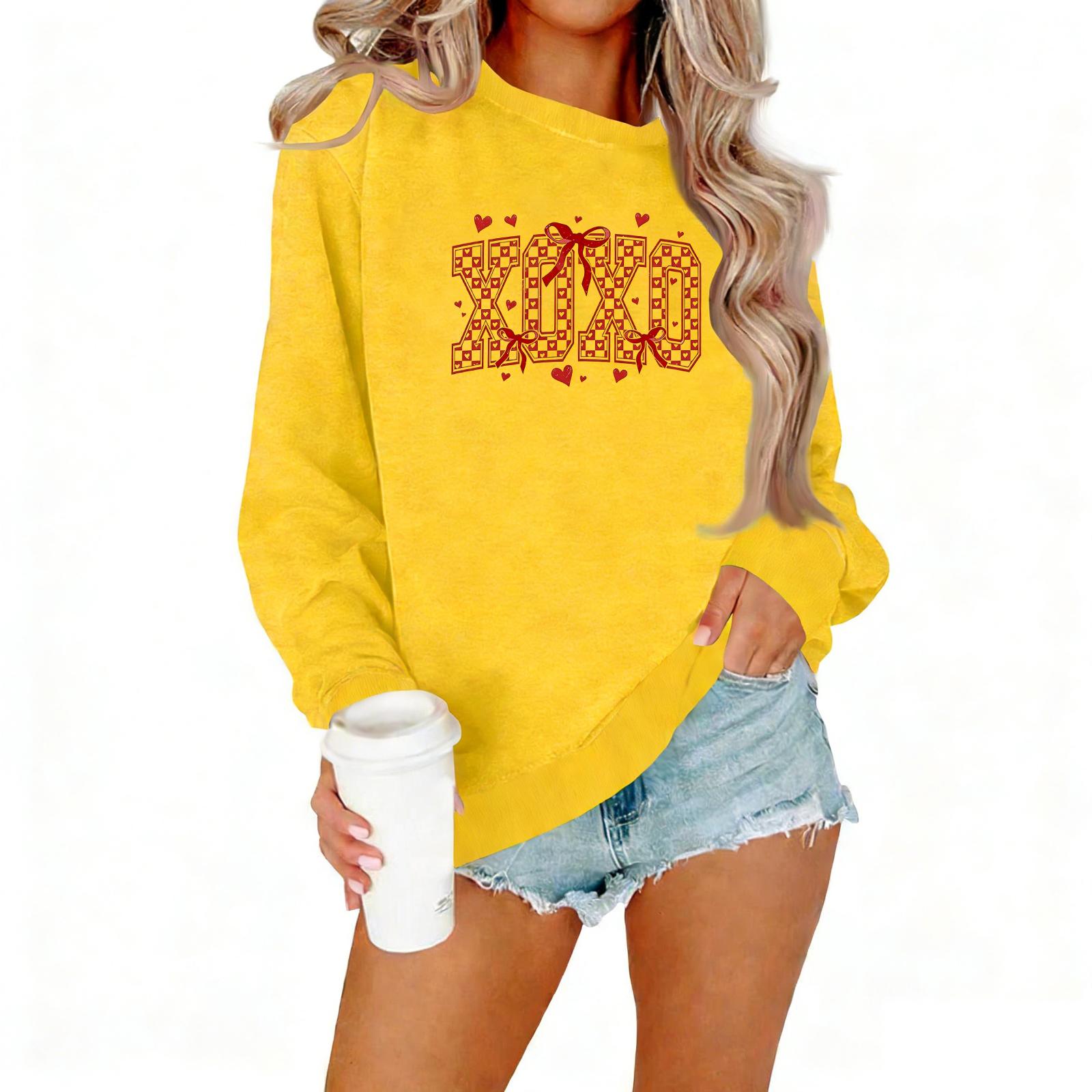 Женская повседневная толстовка с принтом и круглым вырезом XL жёлтый