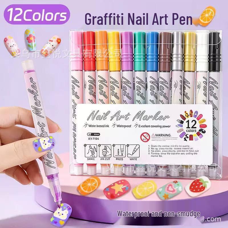 Acrylic Nail Art Pens - 12 Waterproof Quick-Dry Colors for DIY Painting