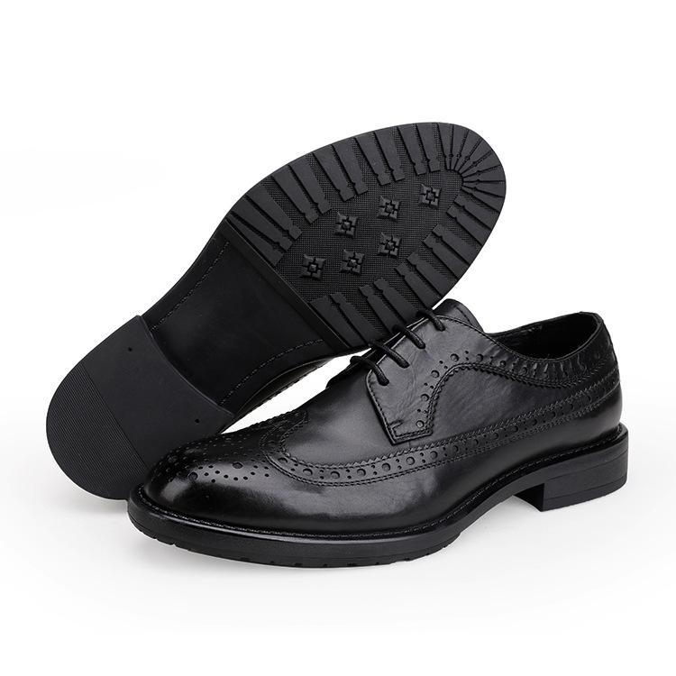 Large Size Shoes, Leather Shoes, Men'S Genuine Leather First Layer Cowhide British Style Brock Engraved Business Dress Wedding Shoes