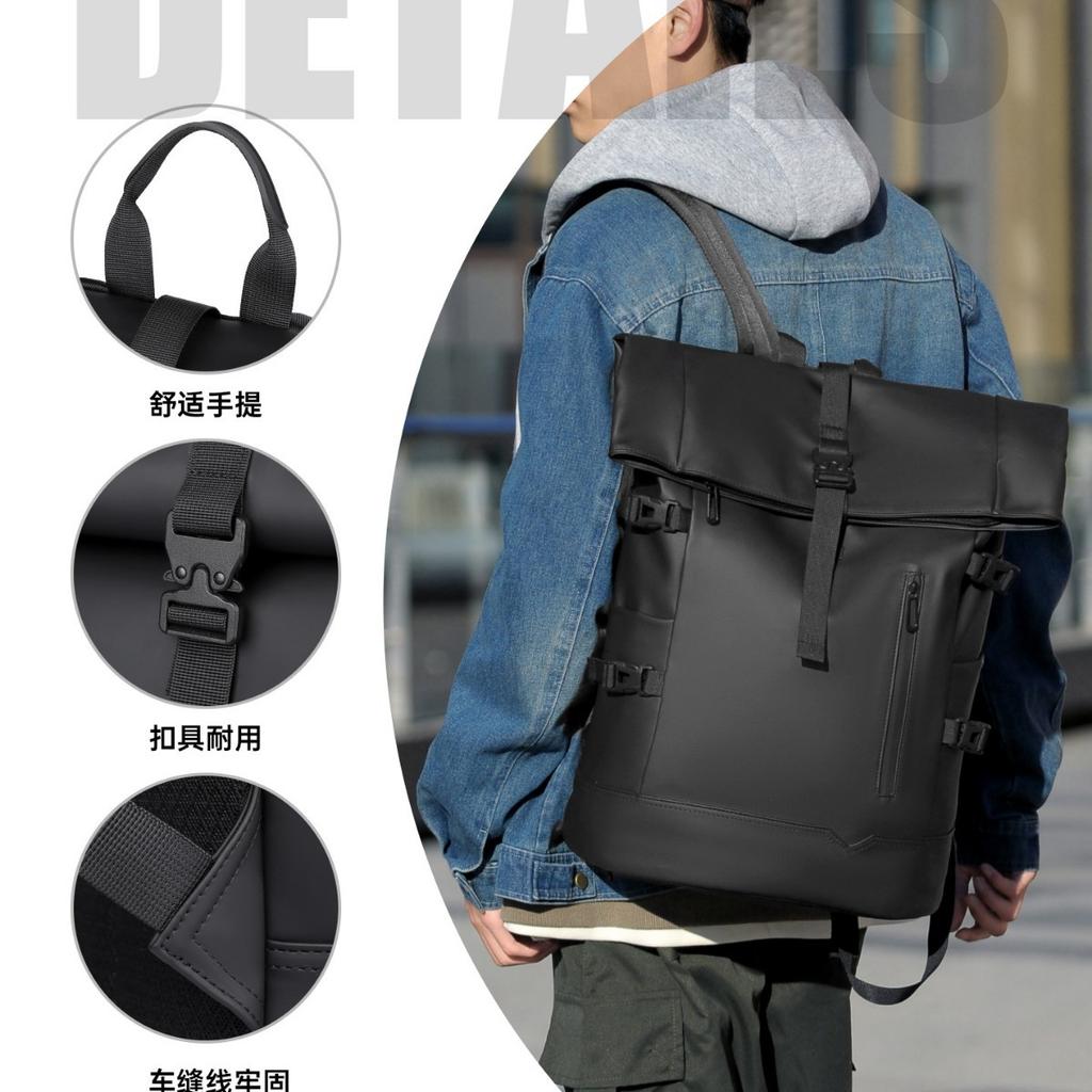 Schoolbag Backpack Men's Commuter Large Capacity Travel Bag 17.1 Inch Computer Bag Business Backpack College Student School Bag PU Leather