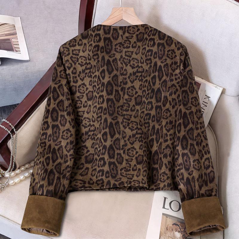 Women's Leopard Print Patchwork Color Block Jacket, Coco Style, New for Spring/Autumn 2025